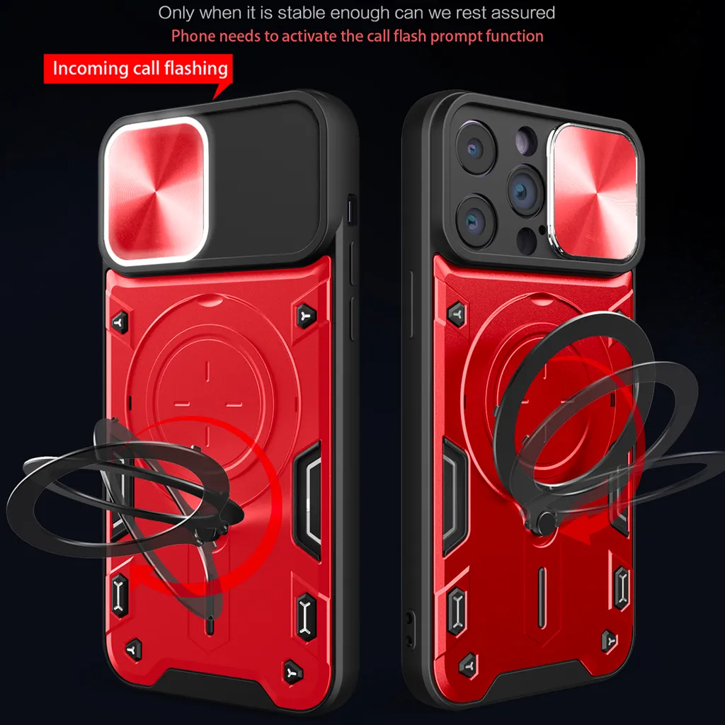Custodia iPhone 13 Pro Max Antiurto Rossa con Copri Fotocamera e Anello - 2