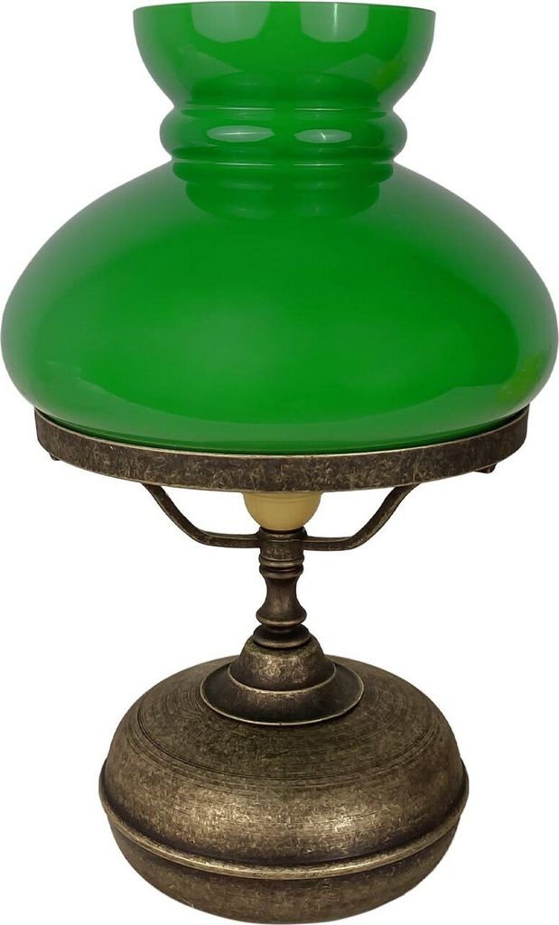 Tischlampe Echt-Messing Glas rund Ø 22,5 cm 36,5 cm in Bronze Antik matt Grün E27 Jugendstil Tischleuchte