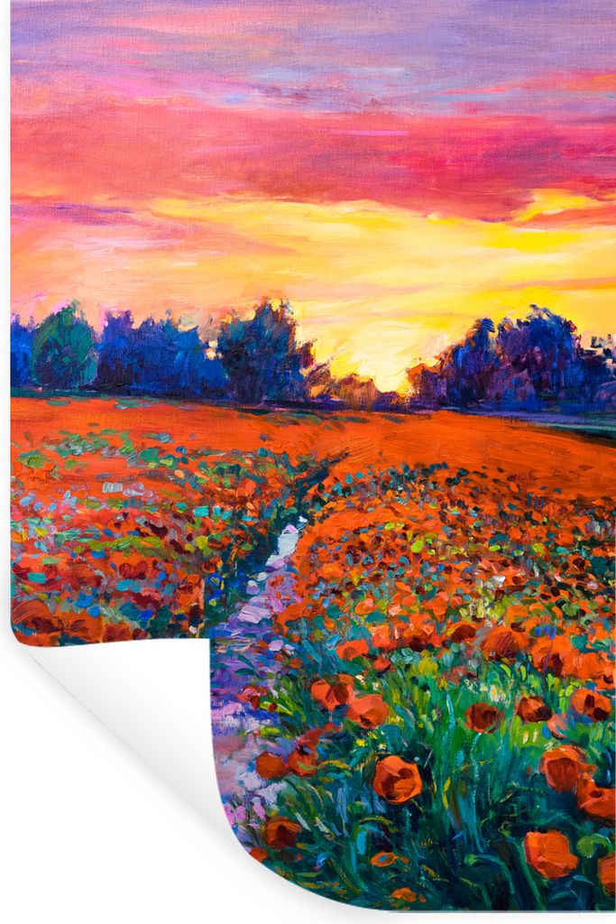 MuchoWow Wandtattoo Wandsticker Wandaufkleber Malerei - Natur - Blumen - Ölfarbe 40x60 cm Selbstklebend und Repositionierbar - Wierderverwendbar...
