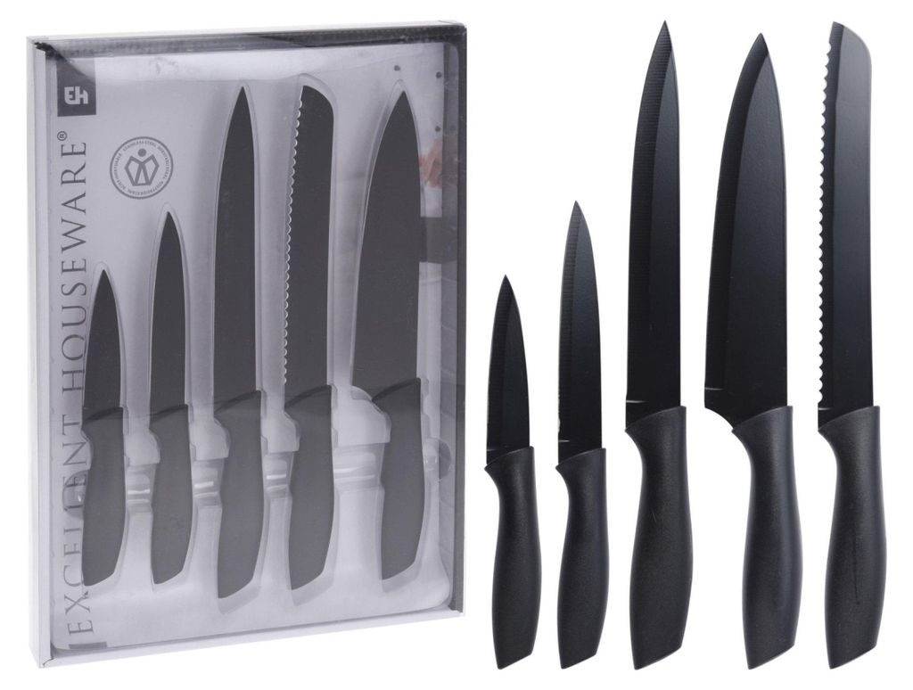 Excellent Houseware 5-tlg. Küchenmesser-Set Stahl Schwarz Produktbild 
