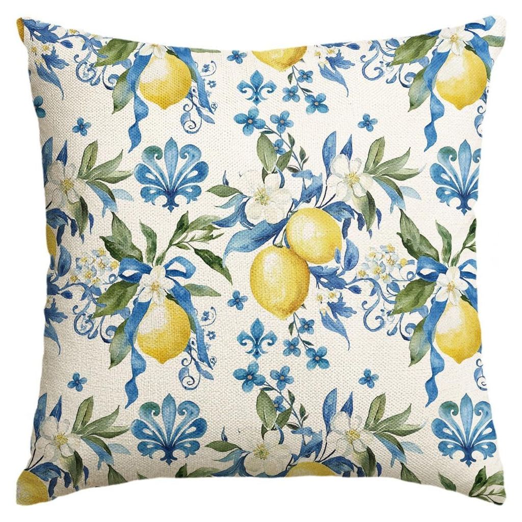 Kissenbezug mit Zitronenblüten für den Sommer, 50x50 cm, dekorativer Kissenbezug für den Frühling, geeignet für Sofa und Wohnzimmer.