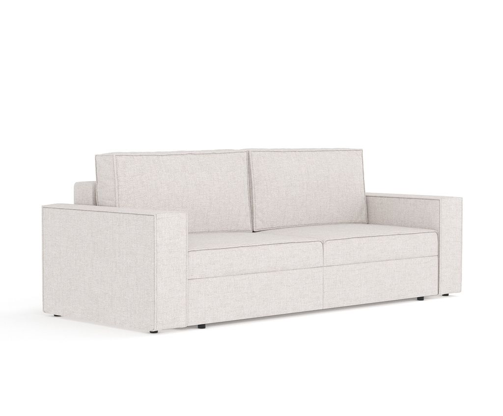 Schlafsofa Livia Interiors Leo 247x99 cm, Sofa mit Schlaffunktion und Bettkasten, 3-Personen Sofa, Sofabett, Webstoff Neve, Beige Farbe
