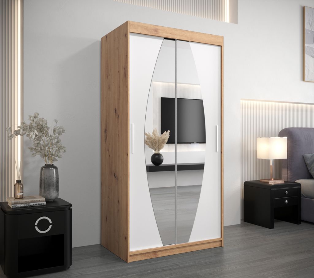 Šatní skříň se zrcadly TAMARA - šířka 100 cm, dub artisan / Obrázek produktu 