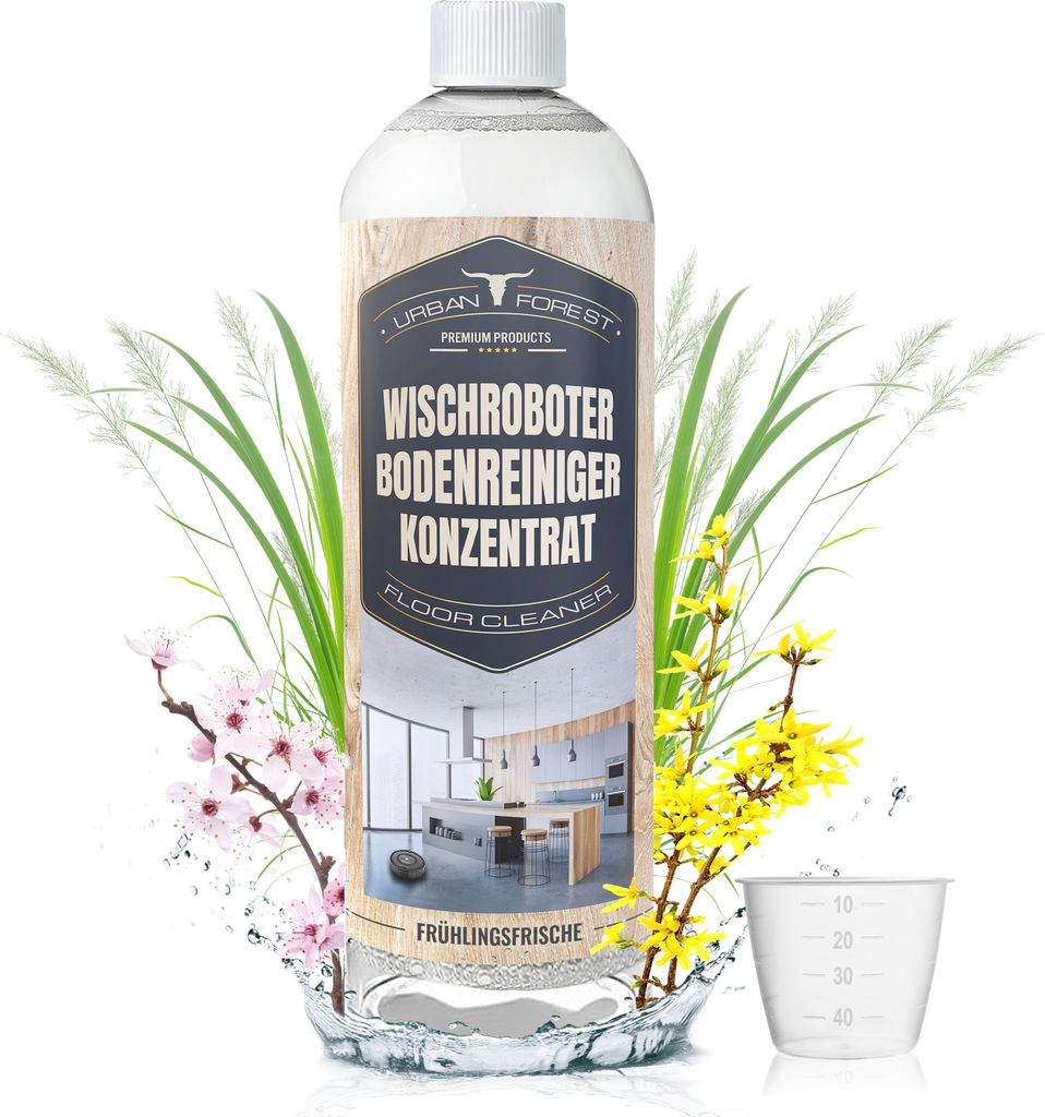 Bodenreiniger für Wischroboter & Saugroboter für alle Hartböden | Streifenfreier Wischroboter Konzentrat 1L URBAN FOREST Frühlingsfrische