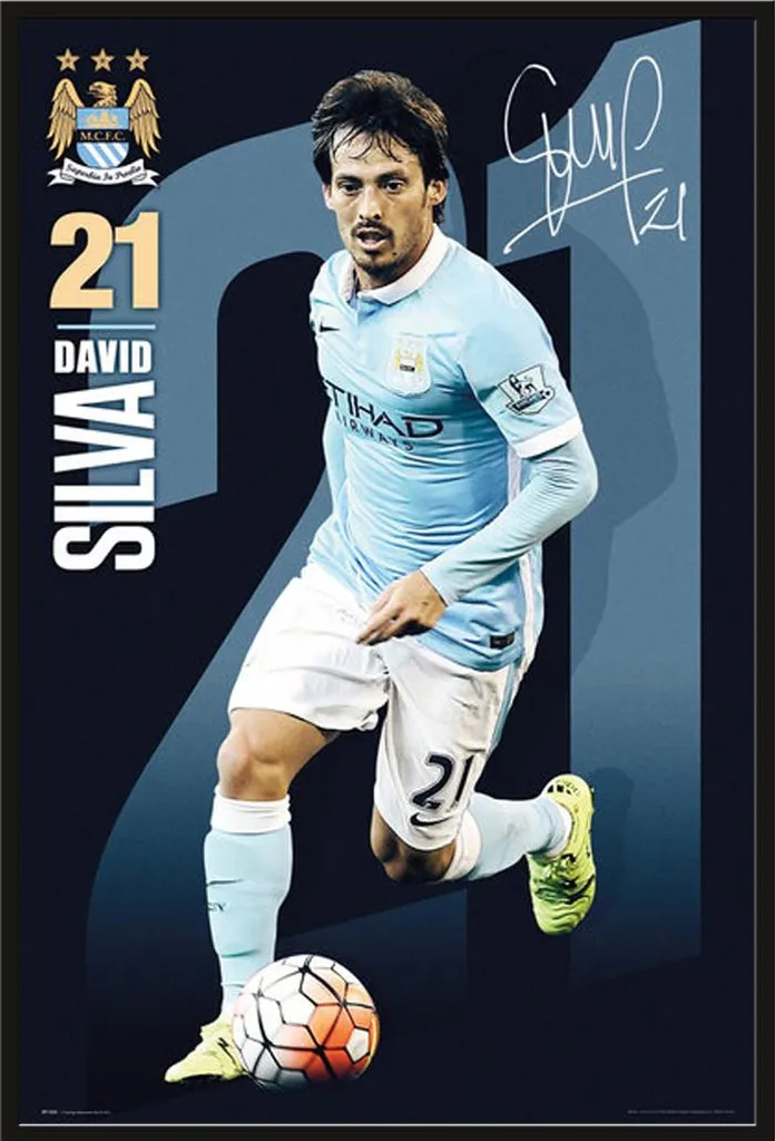 Décoration Murale Football Manchester City David Silva Poster Encadré Noir