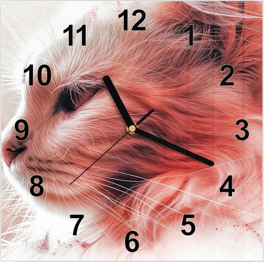 Wanduhr aus Glas mit Motiv Katze Profil Rouge- 30 x 30 cm - inkl. Aufhängesystem