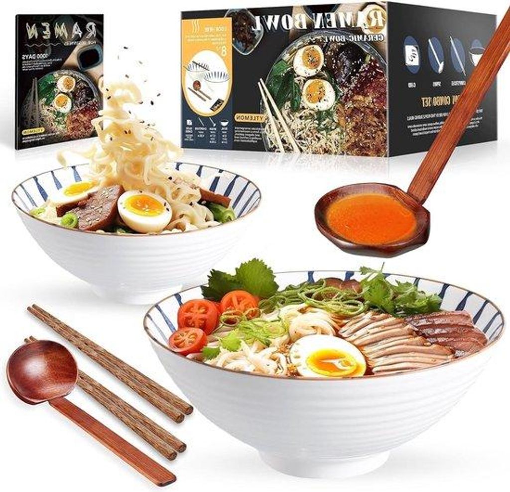 Keramische salade-noedelkommen set - 1000 ml - feest- en kampeeruitrusting