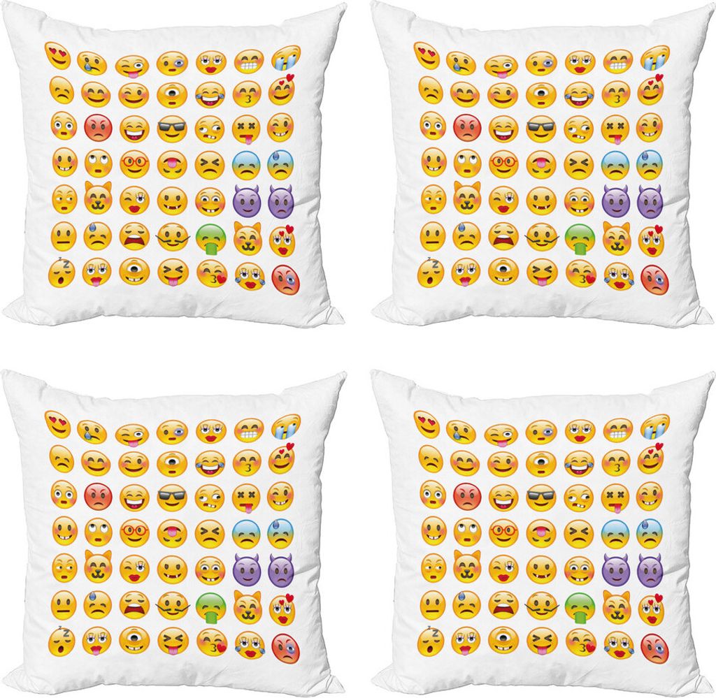 ABAKUHAUS emoticon Kissenbezug Set (4 Stück), Viele Emoticons Aliens, Moderner Doppelseitiger Digitaldruck, 40 cm x 40 cm, Mehrfarbig