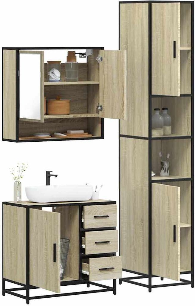 Maison Exclusive - 3-tlg. Badmöbel-Set Sonoma-Eiche Holzwerkstoff