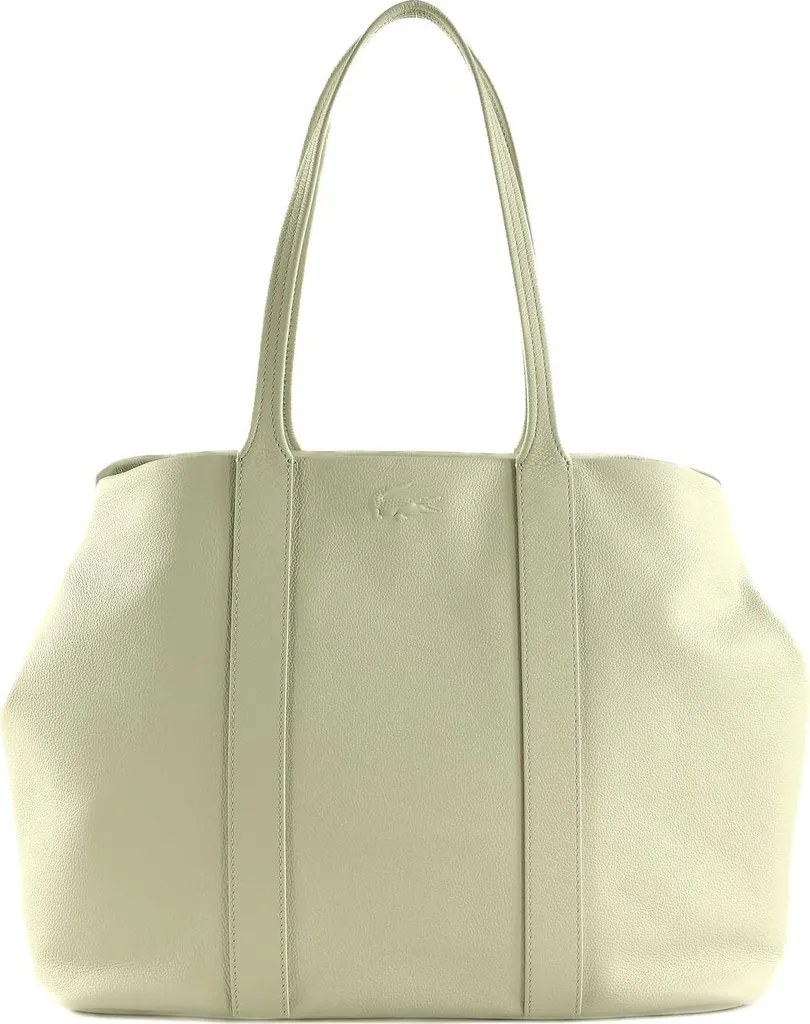 Grand Sac à Épaule City Court Lacoste Cuir Blanc Cassé Finition Écru