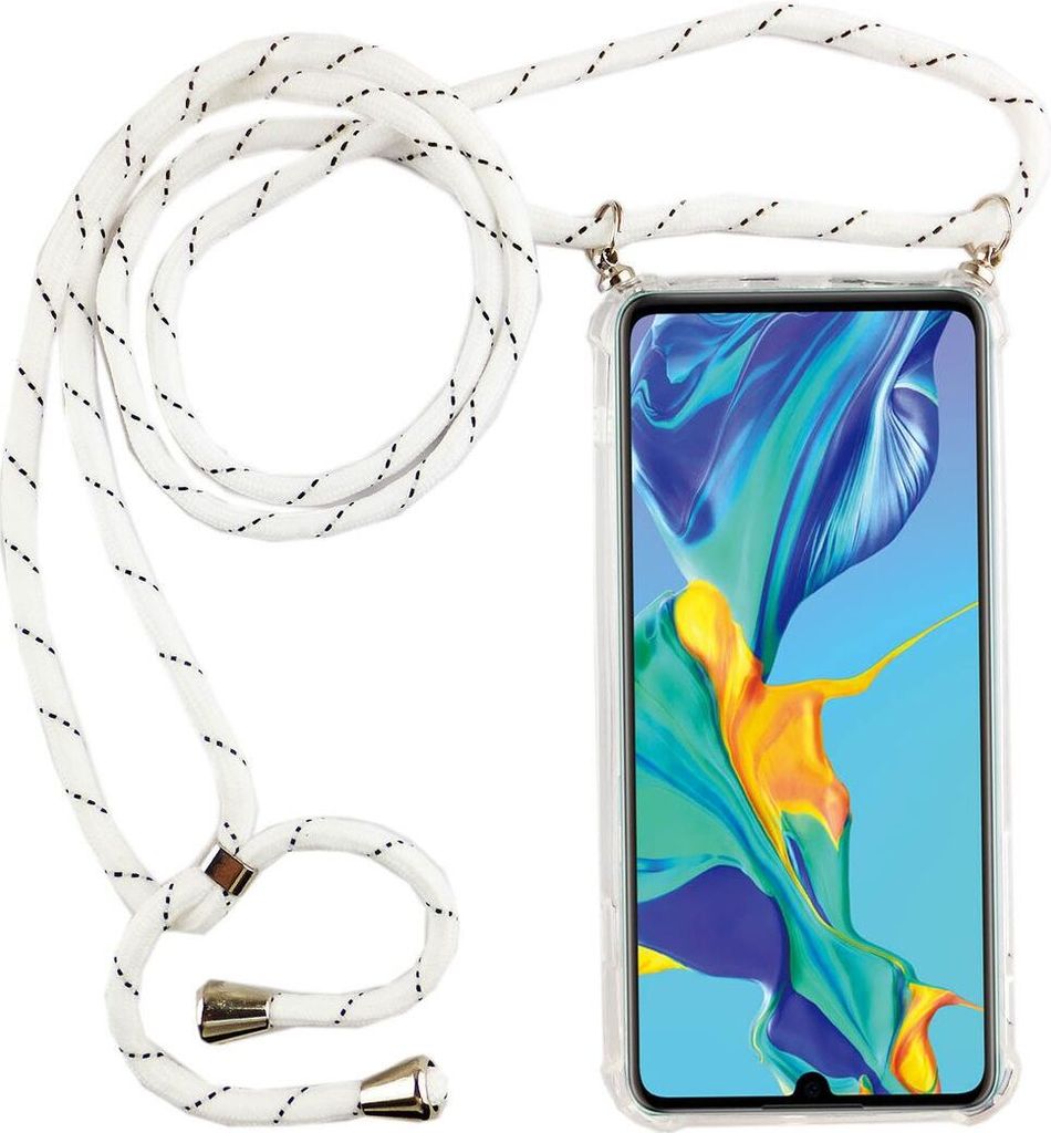 Handykette für Huawei P30 - Smartphone Necklace Hülle mit Band - Schnur mit Case zum umhängen in Weiß