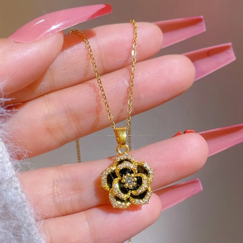 Collana Street Style Iniziale A Oro e Nero KP21718 - Gioiello Trendy - 4
