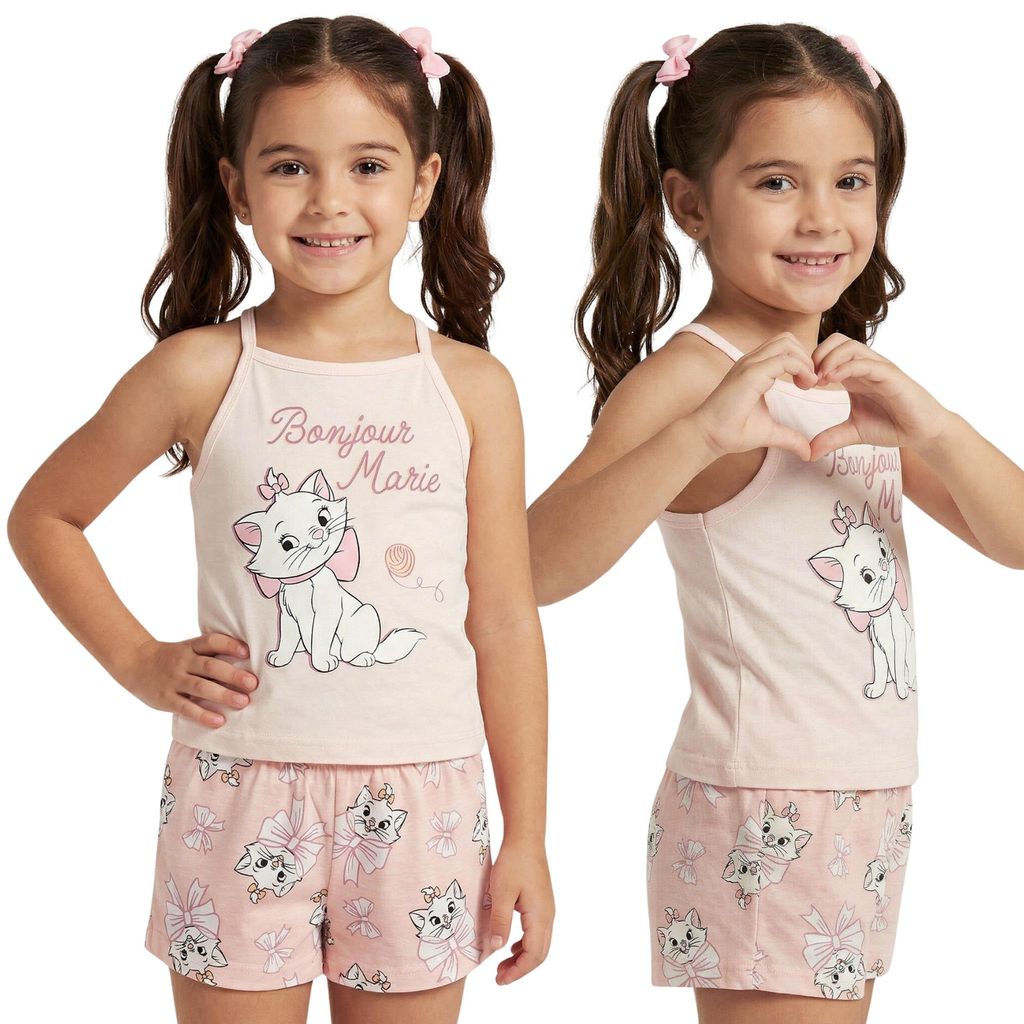 Disney Aristocats Marie Mädchen-Schlafanzug aus Baumwolle, zweiteilig, Sommerpyjama mit Trägern, 116