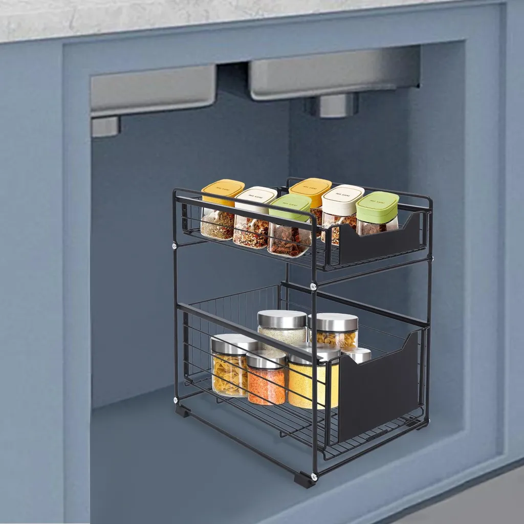 Organizer Armadio 2 Ripiani Estraibile Design Acciaio Nero - 2