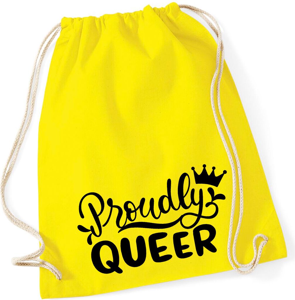 Huuraa Turnbeutel Proudly Queer Krone 12 Liter Yellow Baumwolle Rucksack Geschenkidee