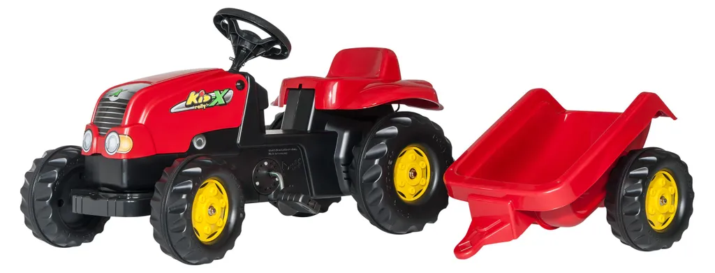 Tracteur rouge rolly toys Kid avec capot ouvrant et remorque amovible 52cm