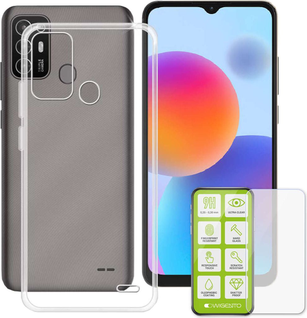 Für ZTE Blade A52 Silikon Hülle + H9 Glas Transparent Handy Tasche Etuis Cover