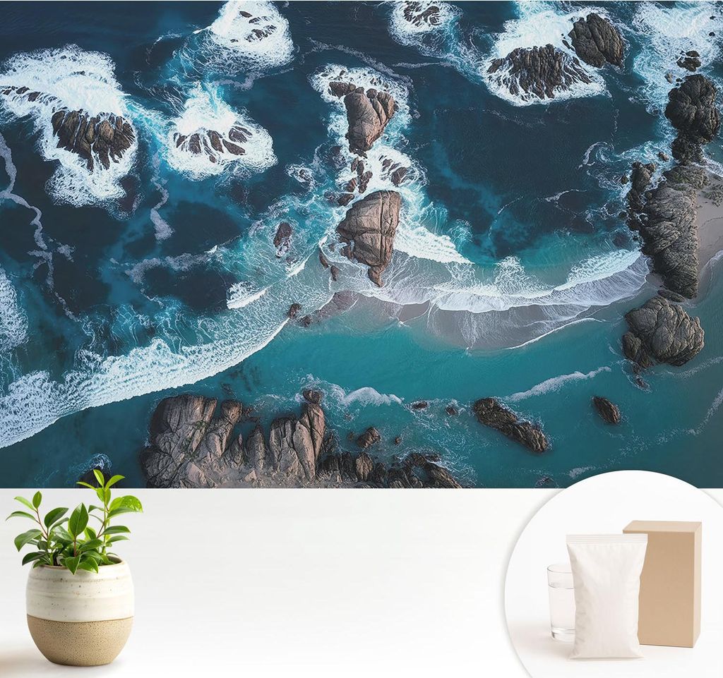 Fototapete - 104x70 cm - Tapete - Wandtapete - Wandbilder - Dekofolie - Tapete Folie - Wand - Dekoration - Wohnzimmer - Meereswellen