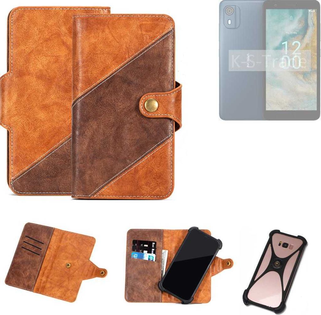 K-S-Trade Handyhülle Schutzhülle Bookstyle Case Wallet-Case kompatibel mit Nokia CO2 Cover Klapphülle Kantenschutz Smartphone dunkelbraun braun 1x