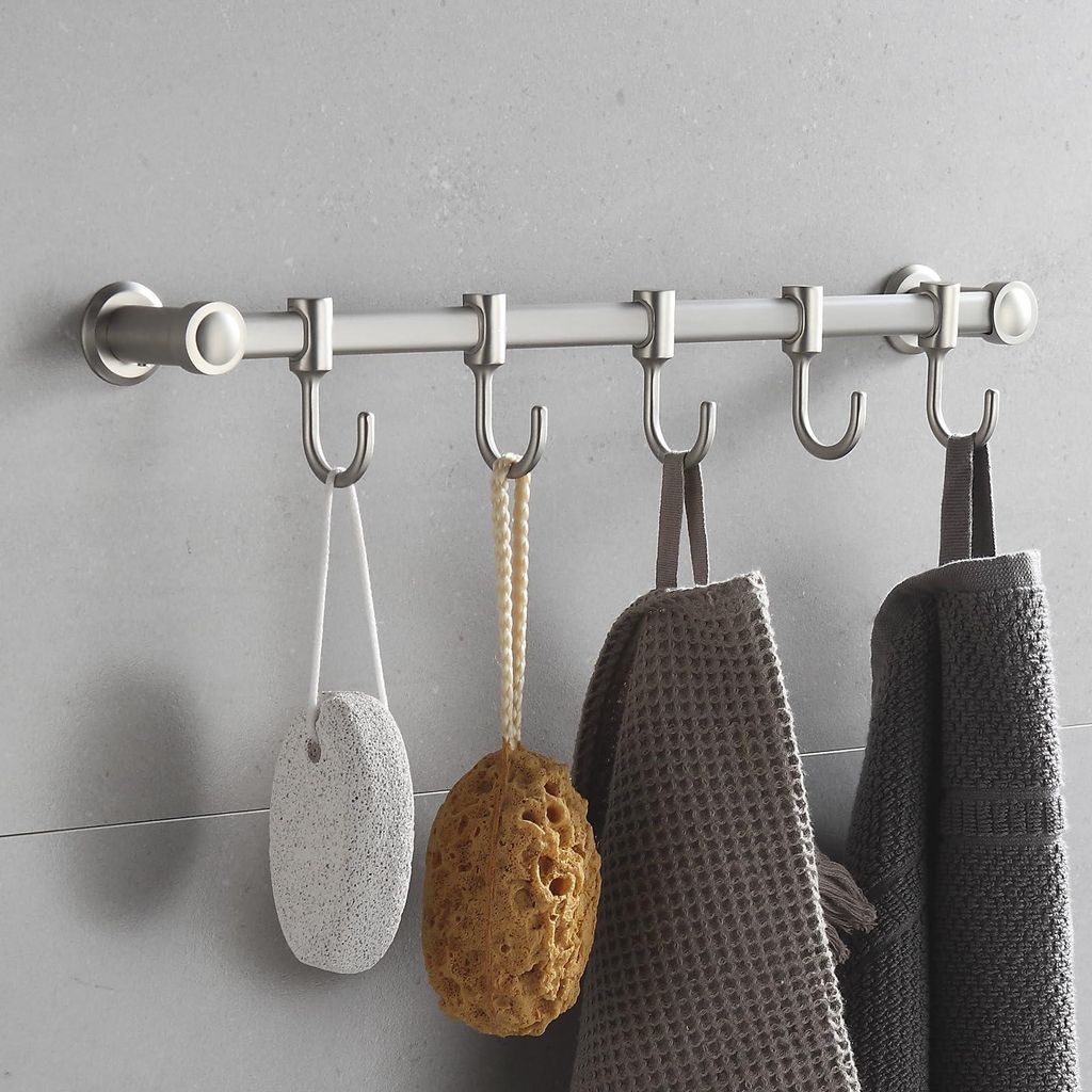 Garderobenhaken für Küche, Bad und Flur, 5 Haken, Edelstahl und platzsparend - Wandhaken, Tragkraft bis zu 8 kg - Garderobenhaken für Handtüche...