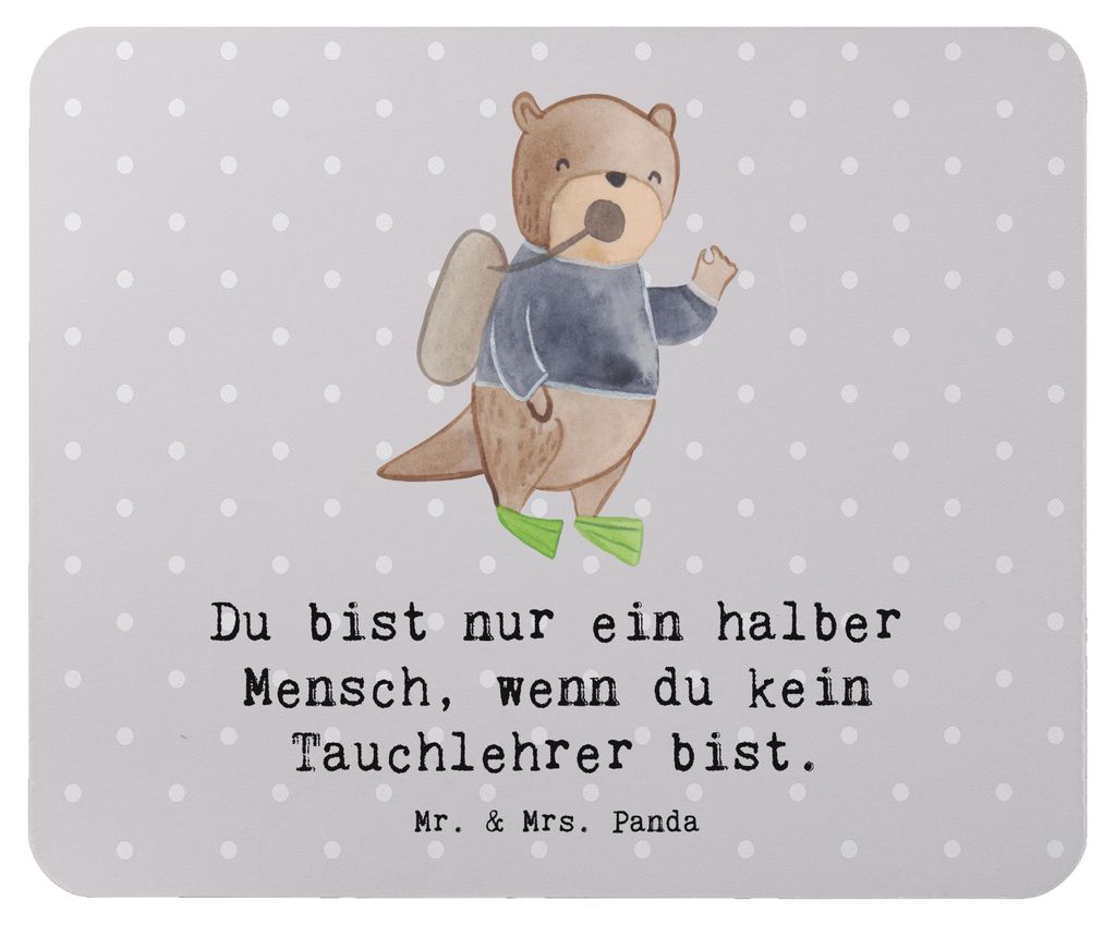 Mr. & Mrs. Panda Mousepad Tauchlehrer Herz - Grau Pastell - Geschenk, laptop, Mouse Pad, pc mauspad, mousematte