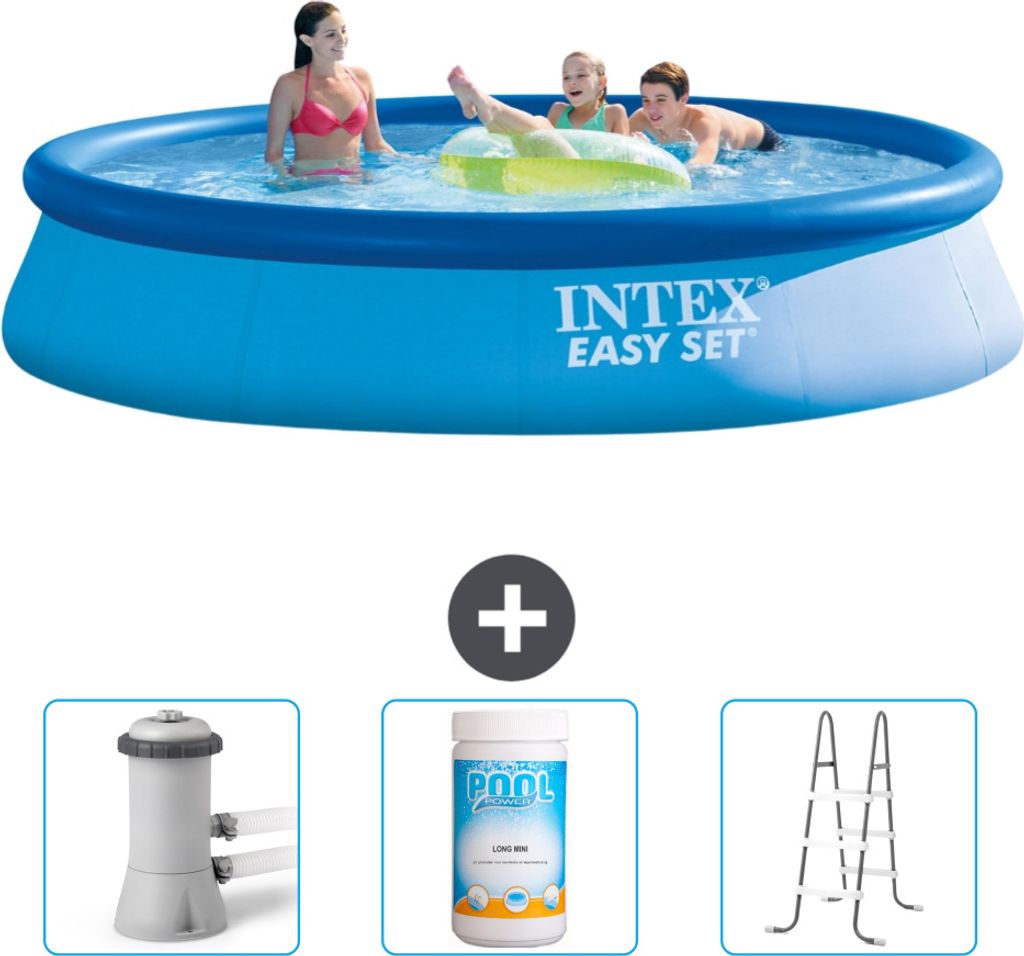 Intex runder aufblasbarer Easy Set-Pool – 396 x 84 cm – Blau – im Lieferumfang enthalten Filterpumpe für Schwimmbad - Chlor - Leiter