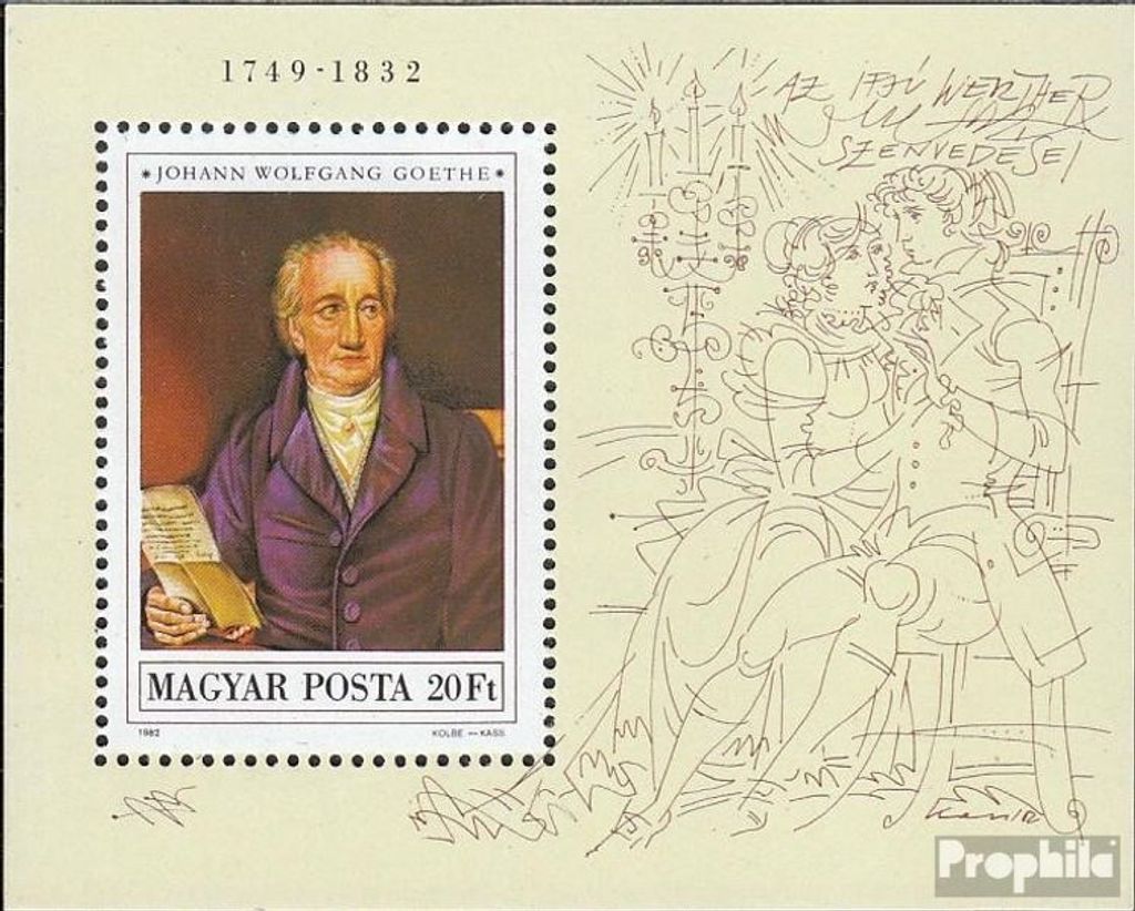 Briefmarken Ungarn 1982 Mi Block161A (kompl.Ausg.) postfrisch Johann Wolfgang von Goethe