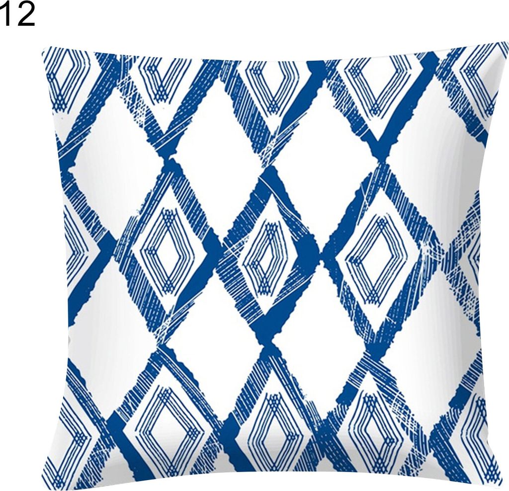 Blauer geometrischer bedruckter Überwurf, quadratischer Kissenbezug, Sofa- und Stuhlkissen-12#