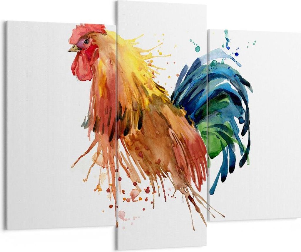 Bild auf Leinwand - Leinwandbild - Hahn Ilustration Tier Farben - 130x100cm - Wand Bild - Wanddeko - Leinwanddruck - Bilder - Kunstdruck - Wanddeko...