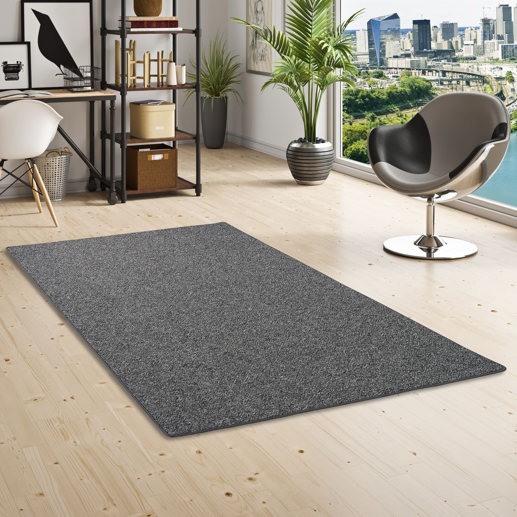 Luxus Woll-Optik Berber Teppich Juna Anthrazit Meliert, Größe:100x100 cm
