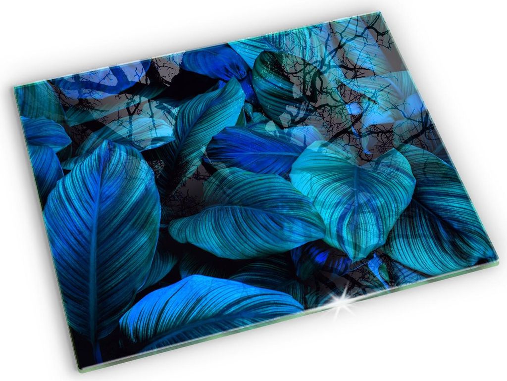 Glasplatte für Grabkerzen Gummifüße Glas Motiv - 52x40 cm - Blätter der Dschungelvegetation