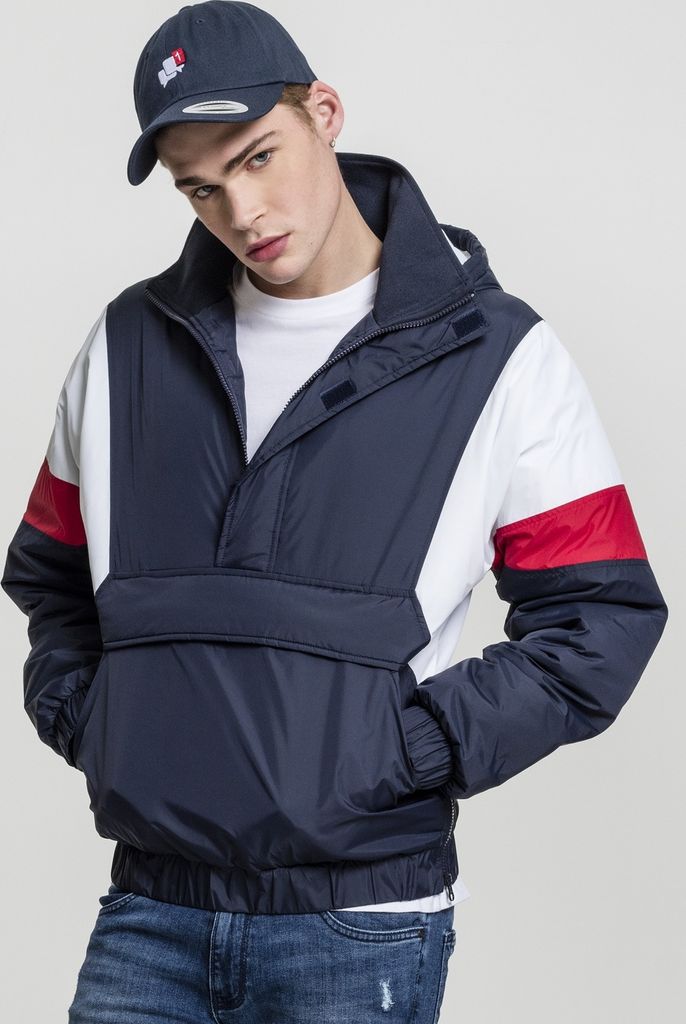 Urban Classics Jacke Windbreaker 3-Tone Pull Over Jacket Navy/White/Fire Red-XXL