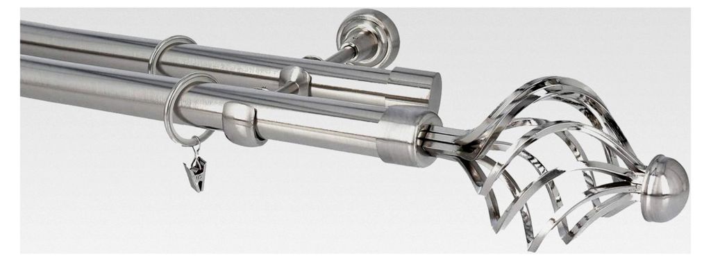 Gardinenstange 25/25mm 2-läufig Wandmontage Edelstahl Optik 240 cm