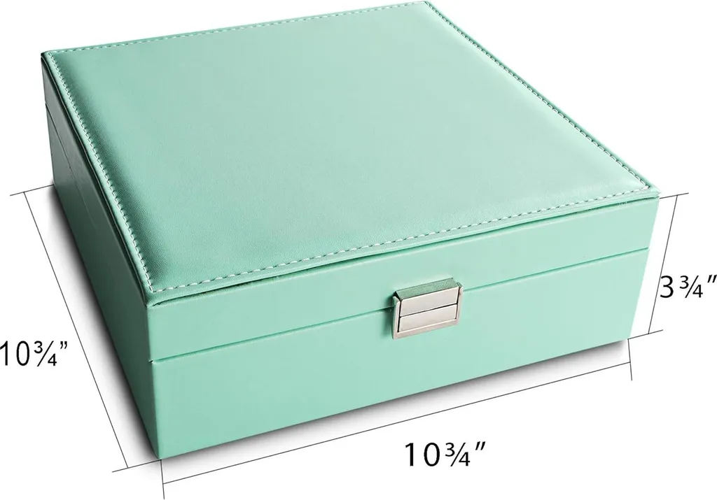 Boîte à Bijoux Classique 50 Compartiments avec Porte-Collier Turquoise