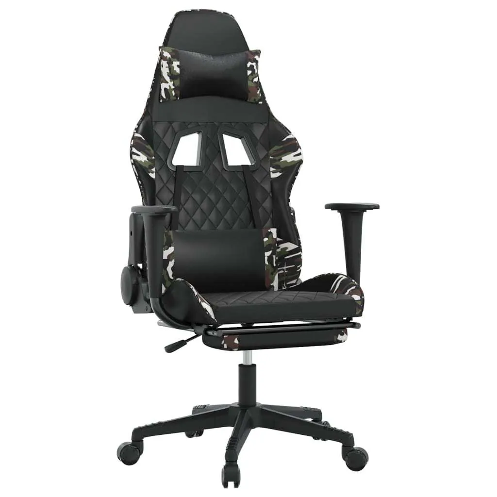 Sedia da gioco con poggiapiedi in Pelle finta nera e color camouflage