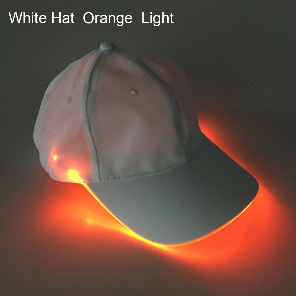 Mode Uni Einfarbige LED Leuchtende Baseballmütze Weihnachtsfeier Schirmmütze-Weißer Hut Orange Licht