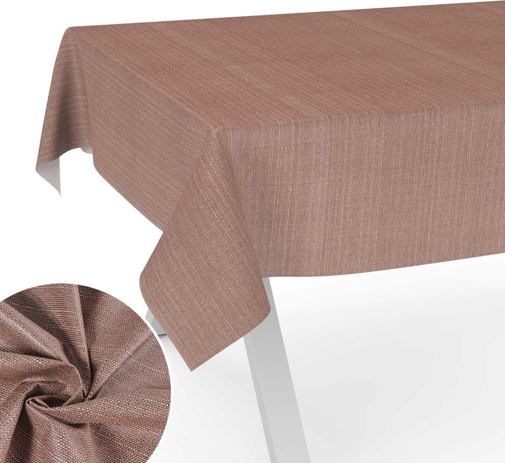 Tischdecke Uni aus Textil einfarbig Damast wasserabweisend Tischtuch Tischwäsche Aquarell Braun Breite 140cm Länge 220cm mit Schnittkante