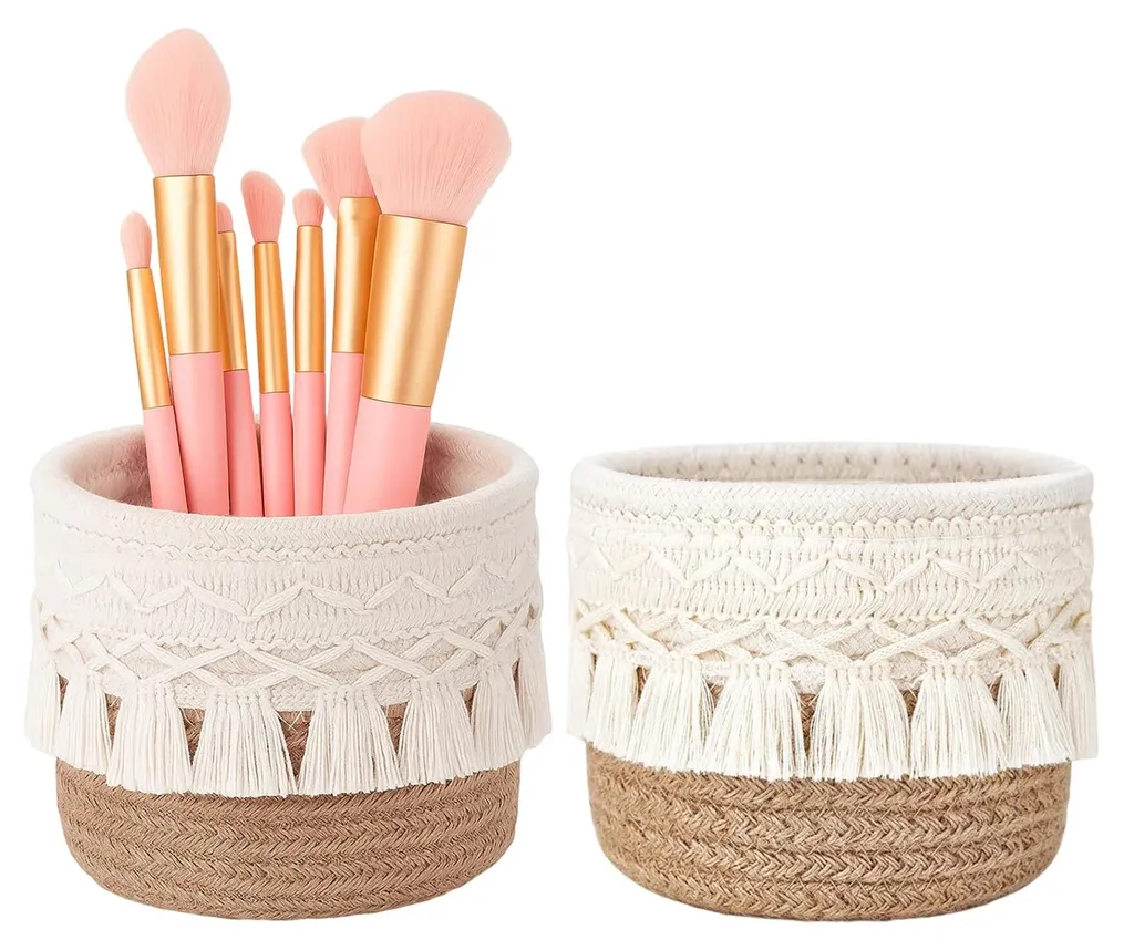 Lot de 2 paniers de rangement pour pinceaux de maquillage style bohème