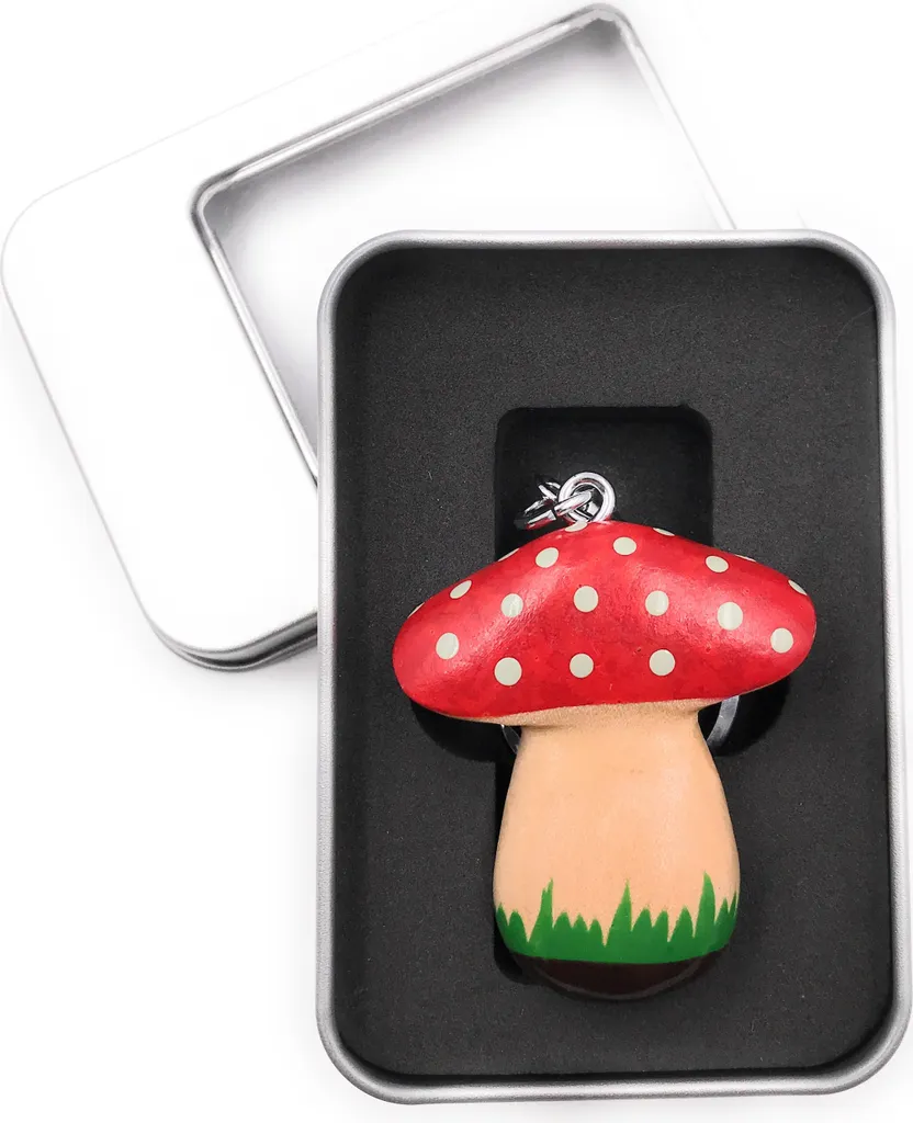 Esclusivo Portachiavi in Legno Rospo e Fungo - Collezione Foresta