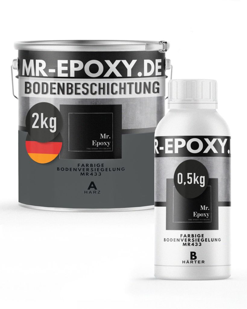 Mr. Epoxy Epoxidharz Bodenbeschichtung (2,5 kg, RAL 7043 Verkehrsgrau) - 2K Betonfarbe für Garagen, Keller & Werkstatt Boden - Flüssigkunststoff ...