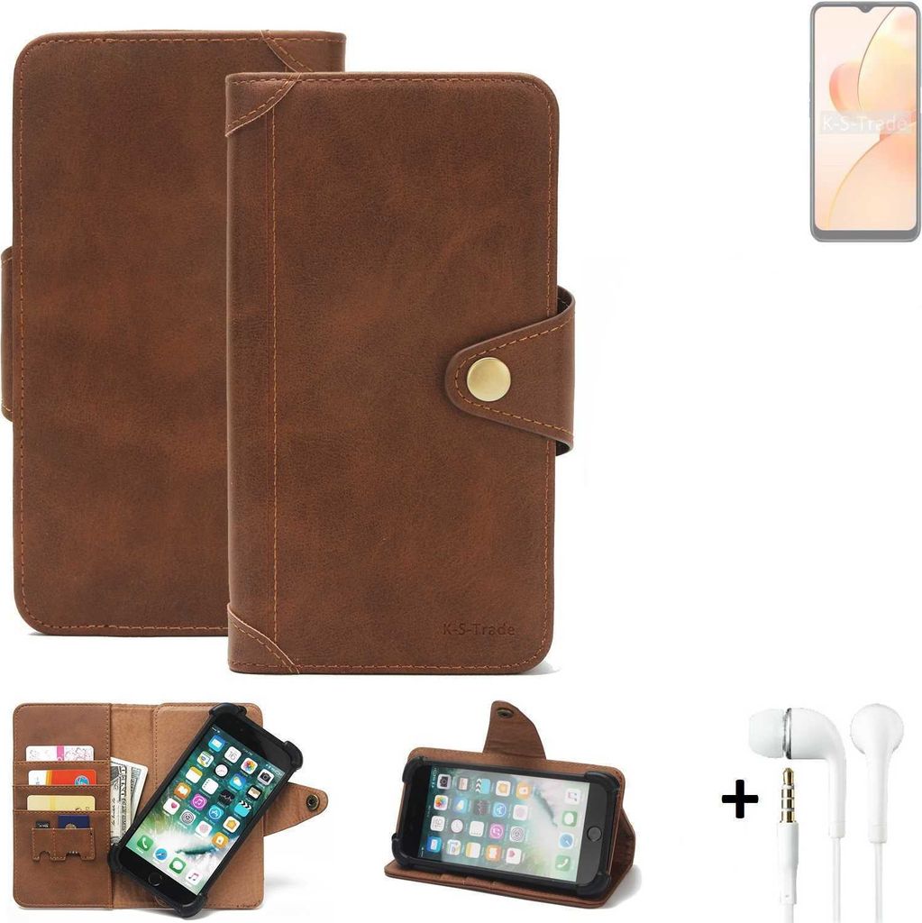K-S-Trade Handyhülle + Kopfhörer kompatibel mit Realme C31 Schutz Hülle Walletcase Bookstyle Tasche Case Handytasche Wallet Flipcase Cover Polyu...