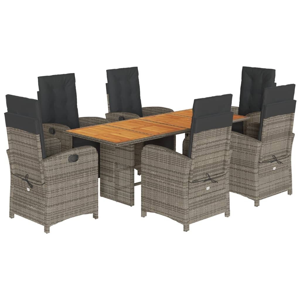 7-tlg. Garten-Essgruppe mit Kissen Grau Poly Rattan