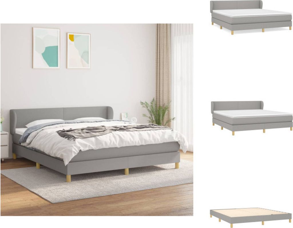 vidaXL Boxspringbett mit Matratze Hellgrau 160x200 cm Stoff - Betten & Bettgestelle