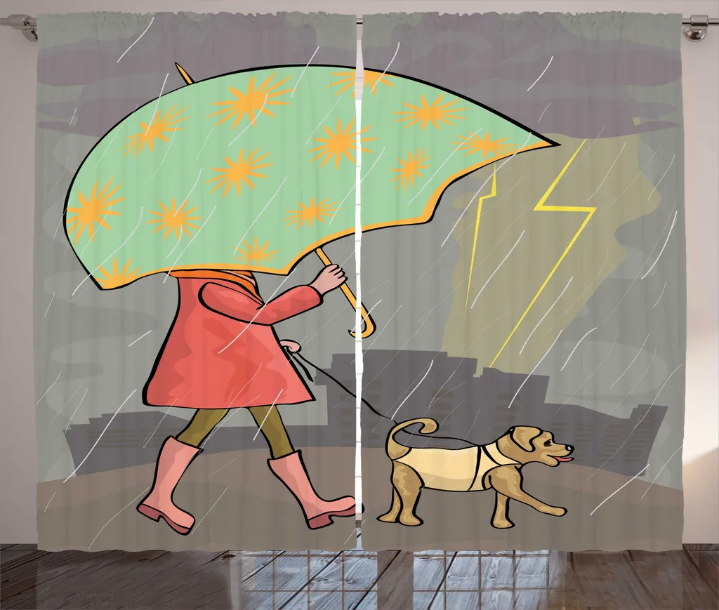 Rideau à fronces illustré 280 x 225 cm - Motif Dame avec son chien