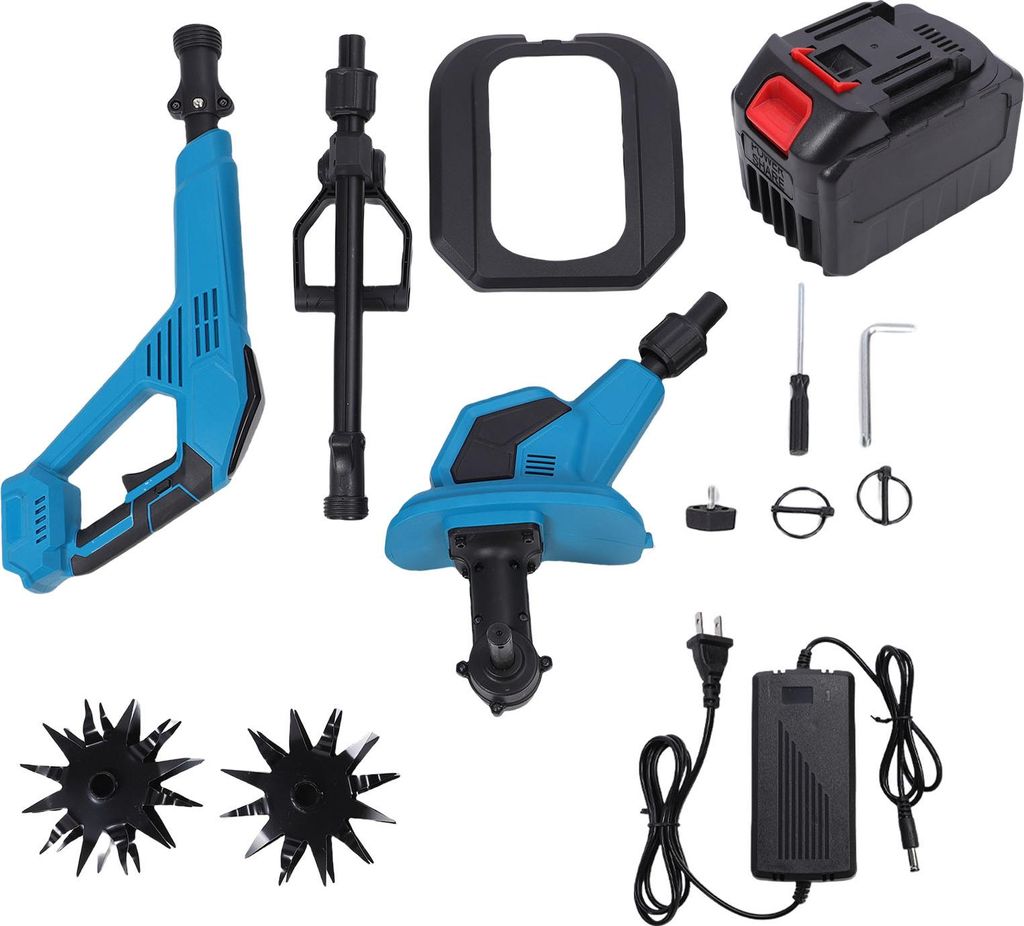 Elektrische Gartenfräse mit 4,5-Ah-Akku, leistungsstark, 2 Räder, kabellos, für Garten, Rasen und Bodenbearbeitung, US-Stecker