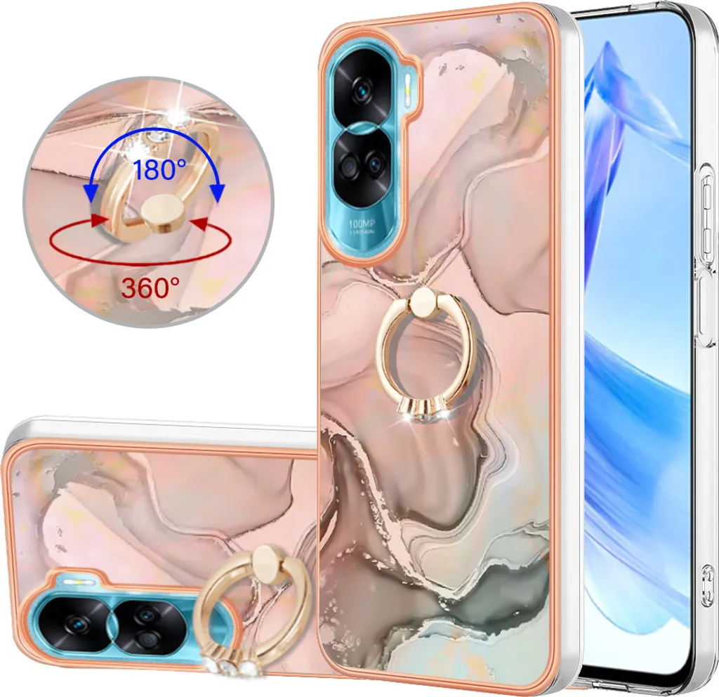 Custodia per Honor 90 Lite 5G, custodia protettiva in silicone TPU a fantasia con supporto ad anello Beige