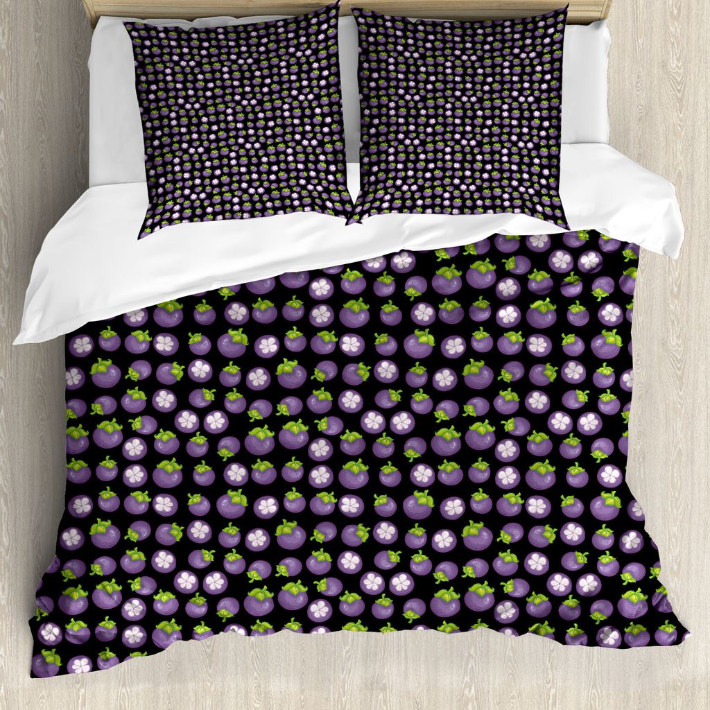 ABAKUHAUS Gemüse Bettbezug Set für Einzelbetten, Auberginen mit Blumen, Milbensicher Allergiker geeignet mit Kissenbezug, 200 cm x 200 cm - 80 x ...