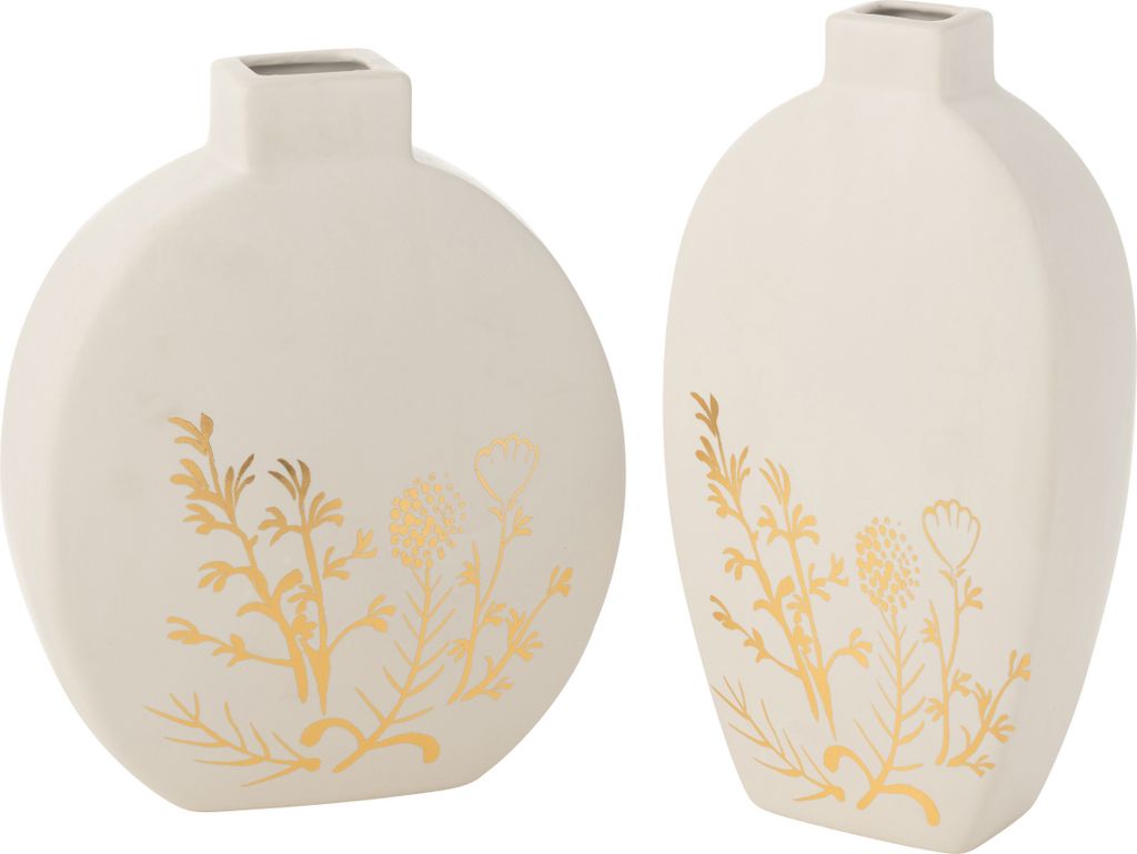 J-Line Vase Blume Zeichnung Porzellan Gold/Weiß Large 2 Sortiert