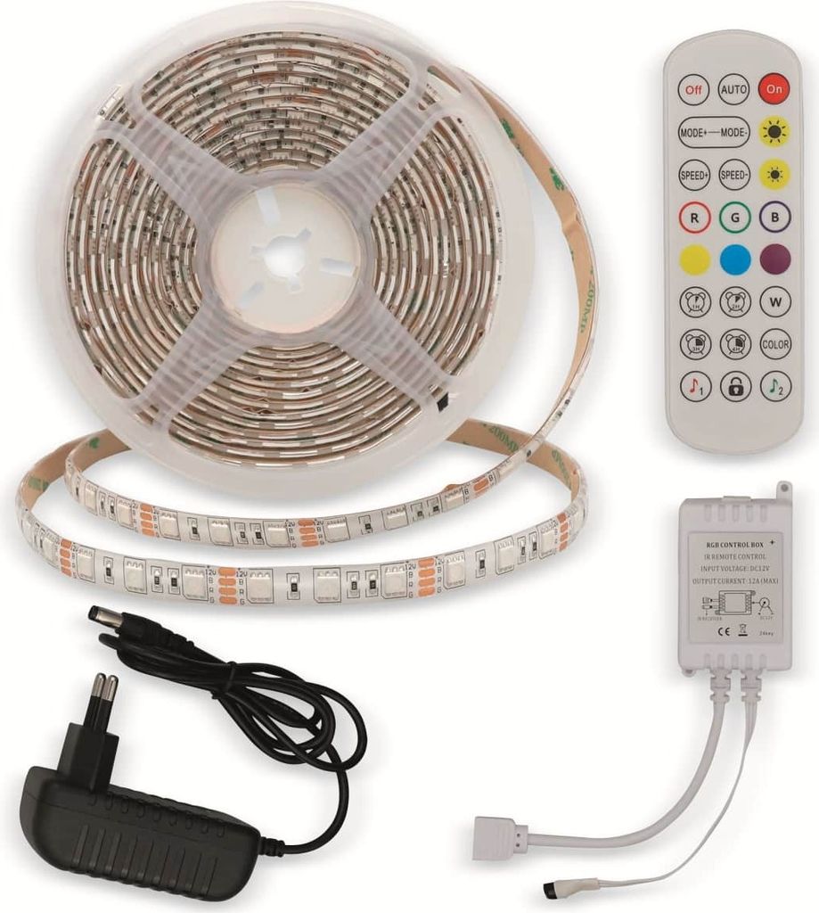 OPTONICA LED-Strip, RGB 4323, 12 V, 60 LEDs, EEK: G, 36 W, 2400 lm, mit Fernbedienung, 5 m, IP54