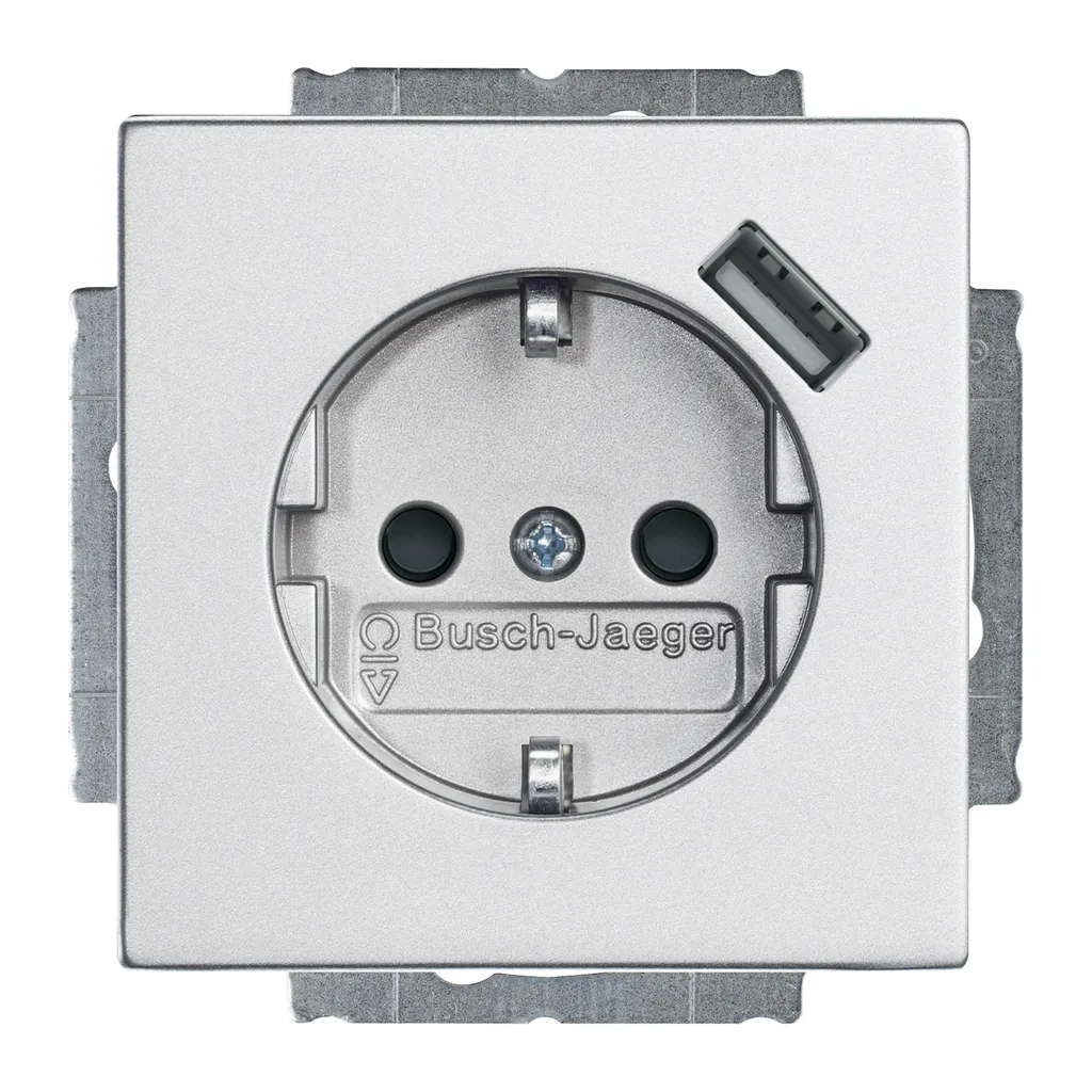 Prise murale USB pour chambre et bureau Busch-Jaeger Schuko 16A Argent
